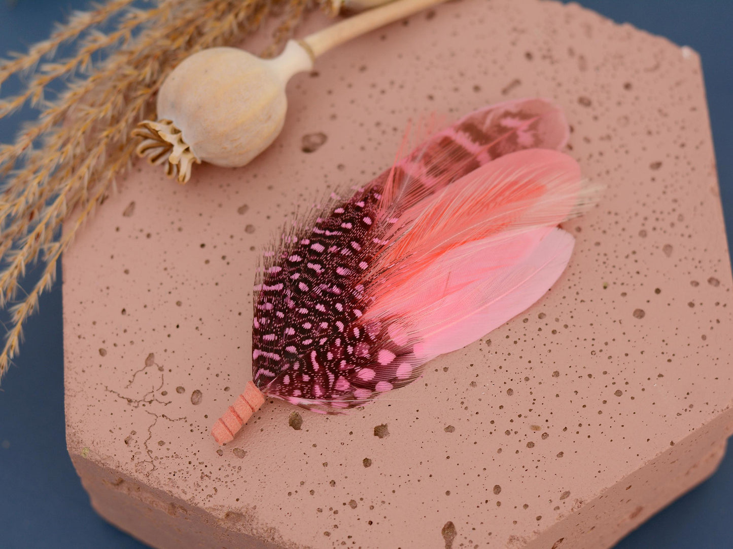 Ombre Blush Pink and Coral Feather Lapel Pin | Pheasant Feather Boutonniere | Feather Brooch | Feather Hat Pin