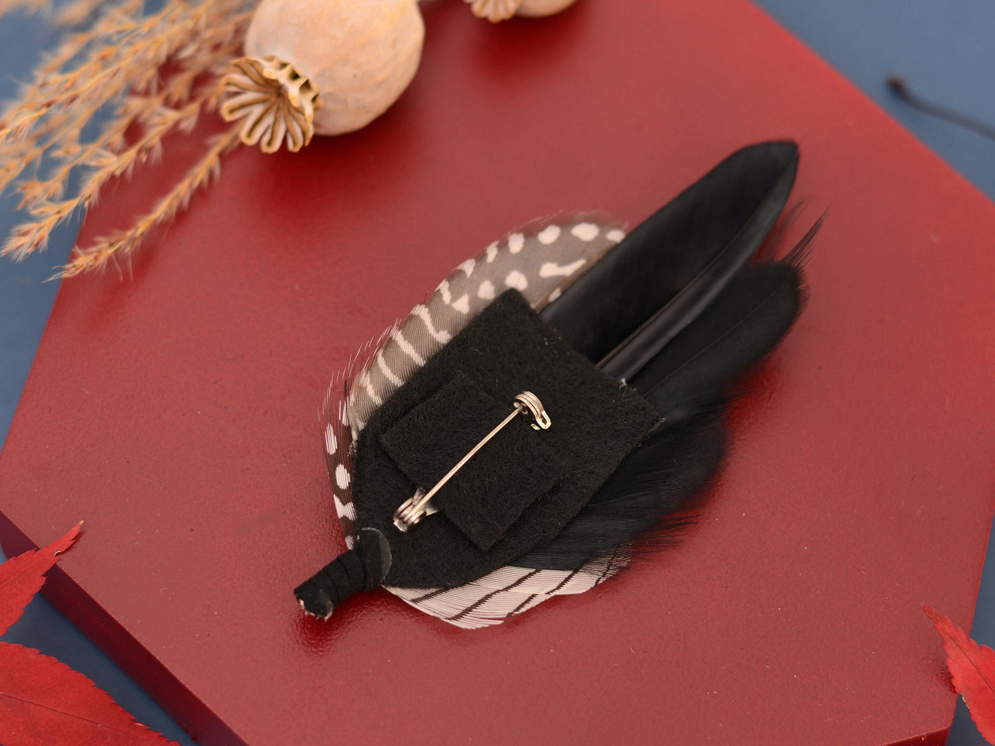 Monochrome Feather Boutonniere | Pheasant Feather Brooch | Feather Hat Pin