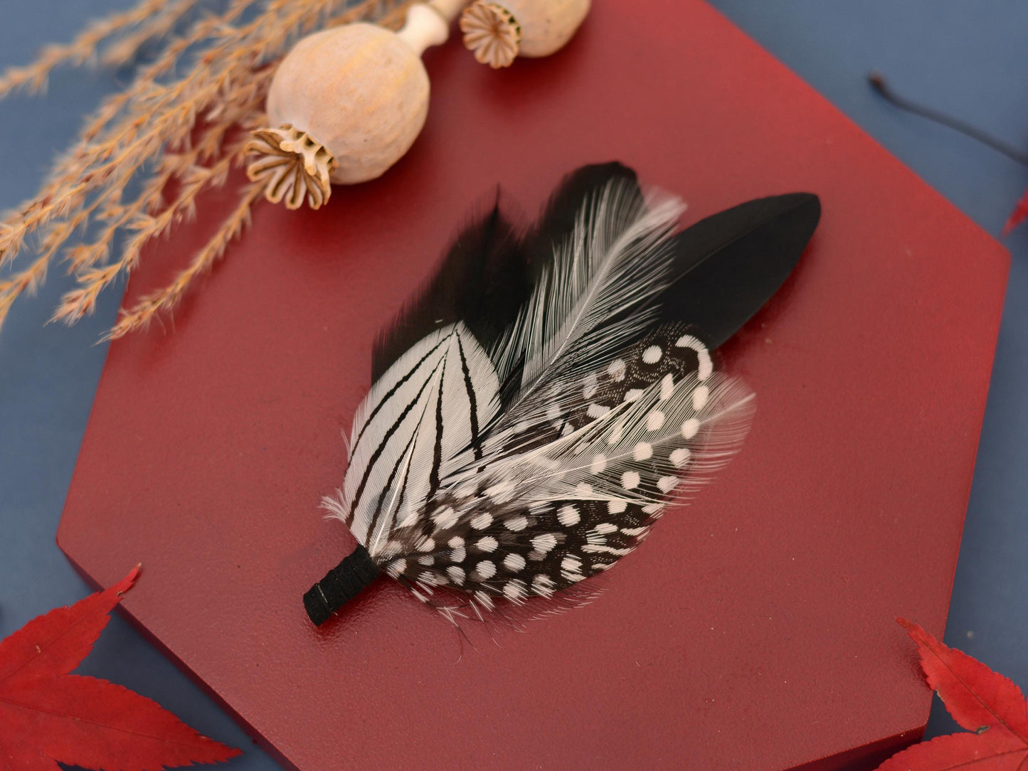 Monochrome Feather Boutonniere | Pheasant Feather Brooch | Feather Hat Pin