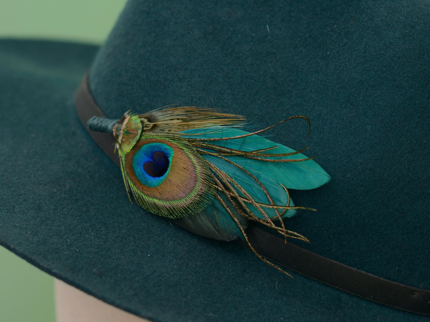 Teal and Green Peacock and Pheasant Feather Lapel Pin | Peacock Feather Boutonniere | Peacock Feather Brooch