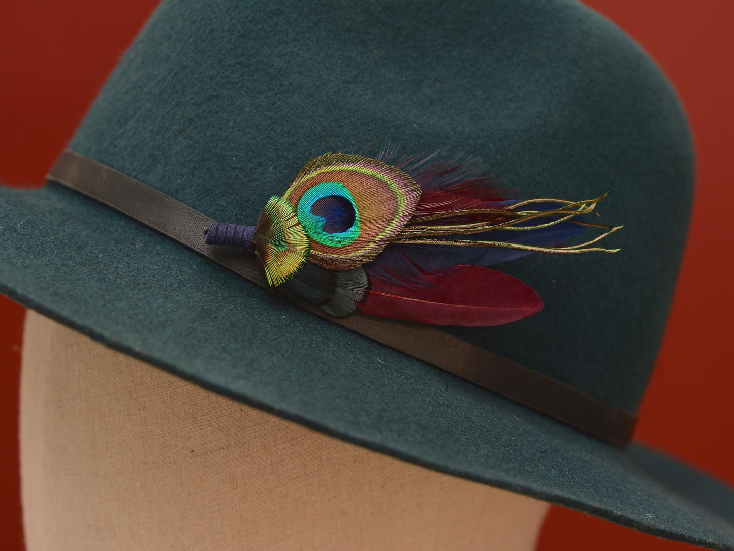 Burgundy and Navy Peacock Feather Boutonniere Pin / Hat Pin