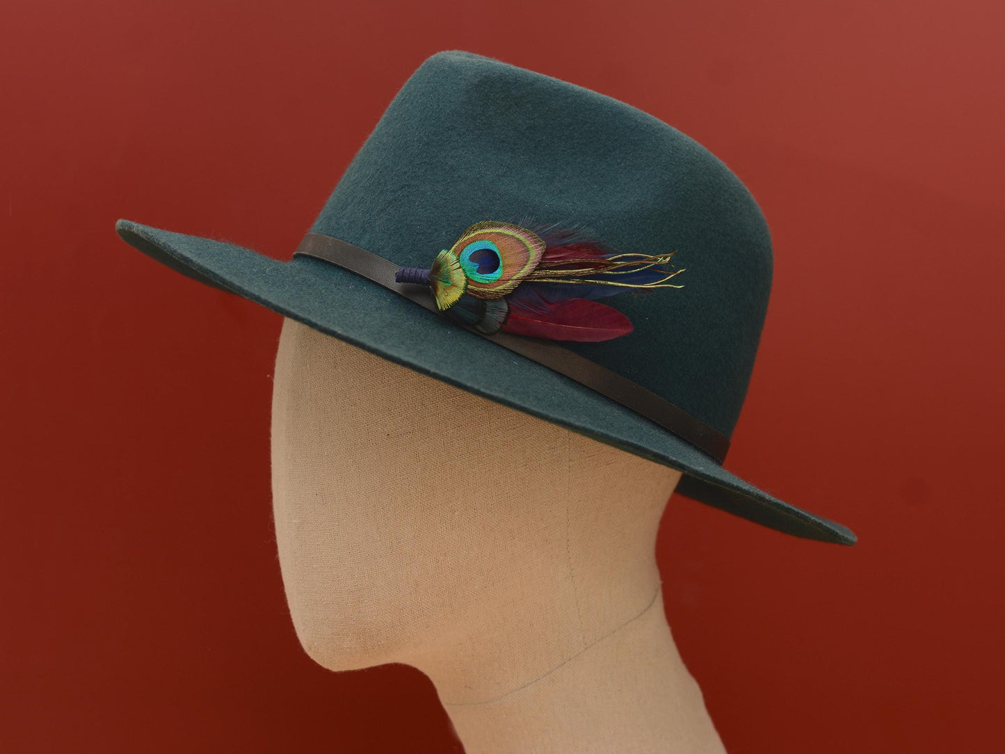 Burgundy and Navy Peacock Feather Boutonniere Pin / Hat Pin