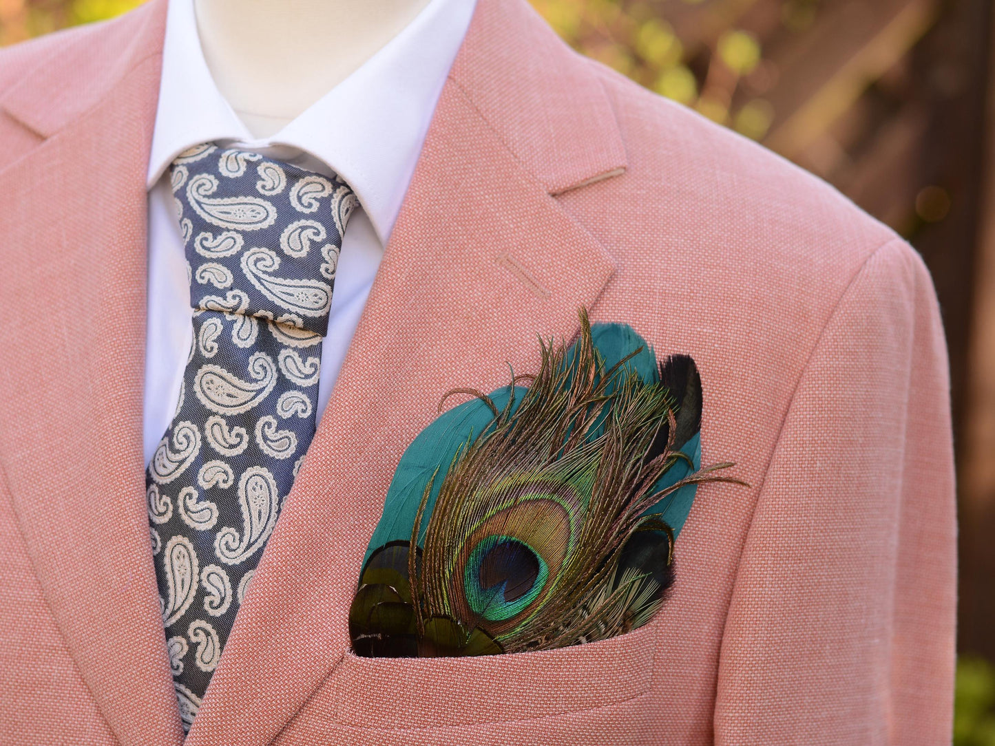 Peacock Feather Pocket Square in Teal and Deep Green No.194 | Suit Accessory | Feather Neck Tie | Grooms Outfit | Groomsmen Gift