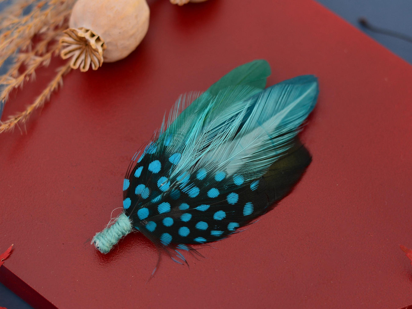 Ombre Shades of Turquoise Blue and Green Feather Lapel Pin | Duck Feather Boutonniere | Pheasant Feather Brooch | Feather Hat Pin