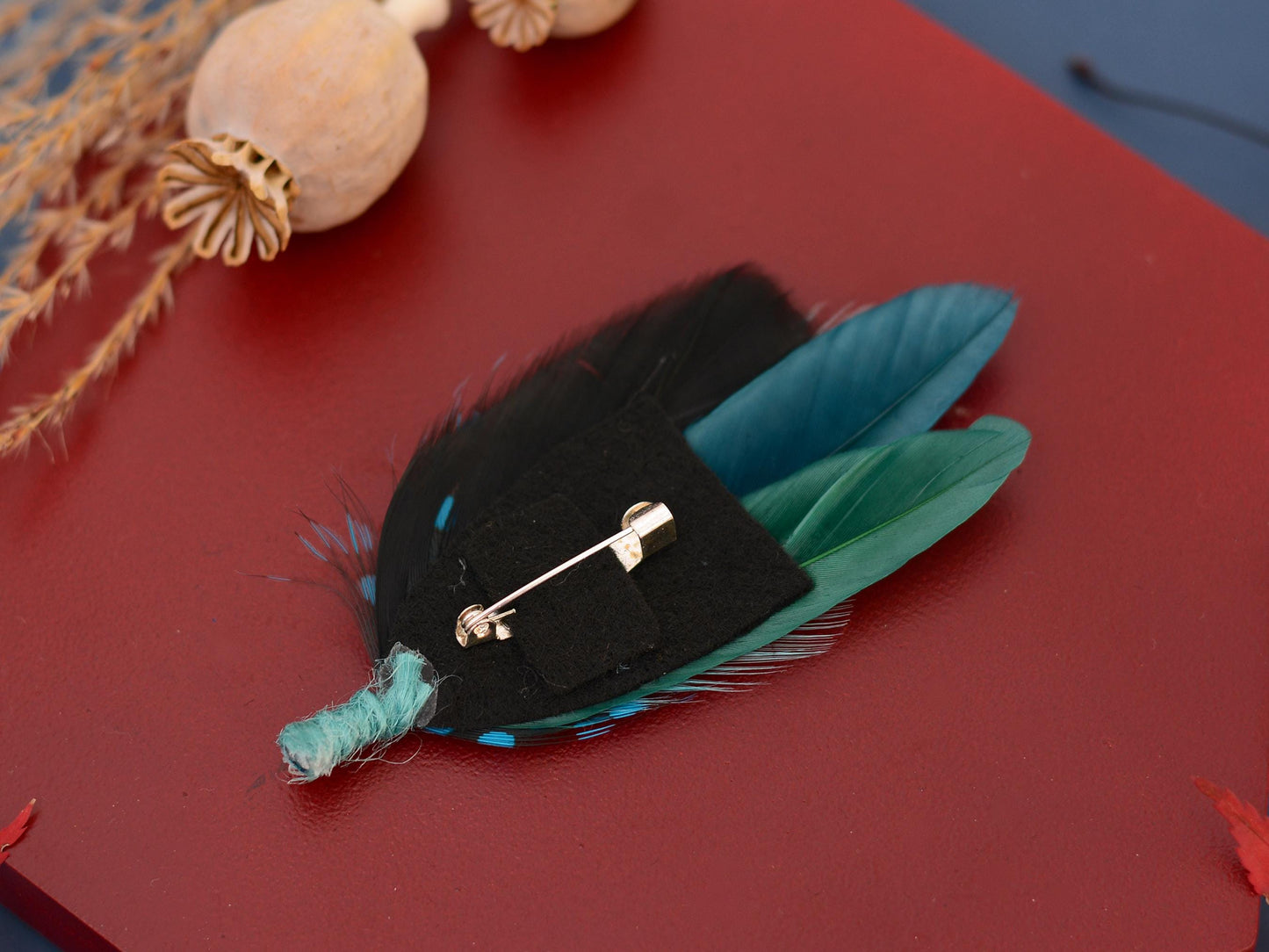 Ombre Shades of Turquoise Blue and Green Feather Lapel Pin | Duck Feather Boutonniere | Pheasant Feather Brooch | Feather Hat Pin