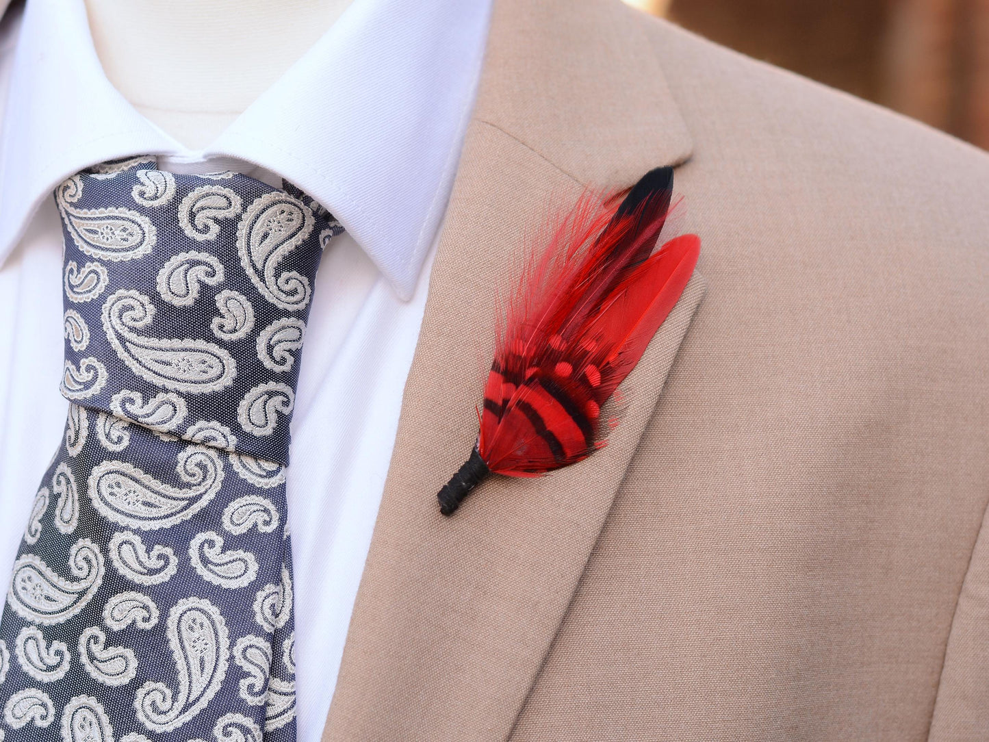 Black and Red Feather Lapel Pin | Duck Feather Boutonniere | Pheasant Feather Brooch | Feather Hat Pin