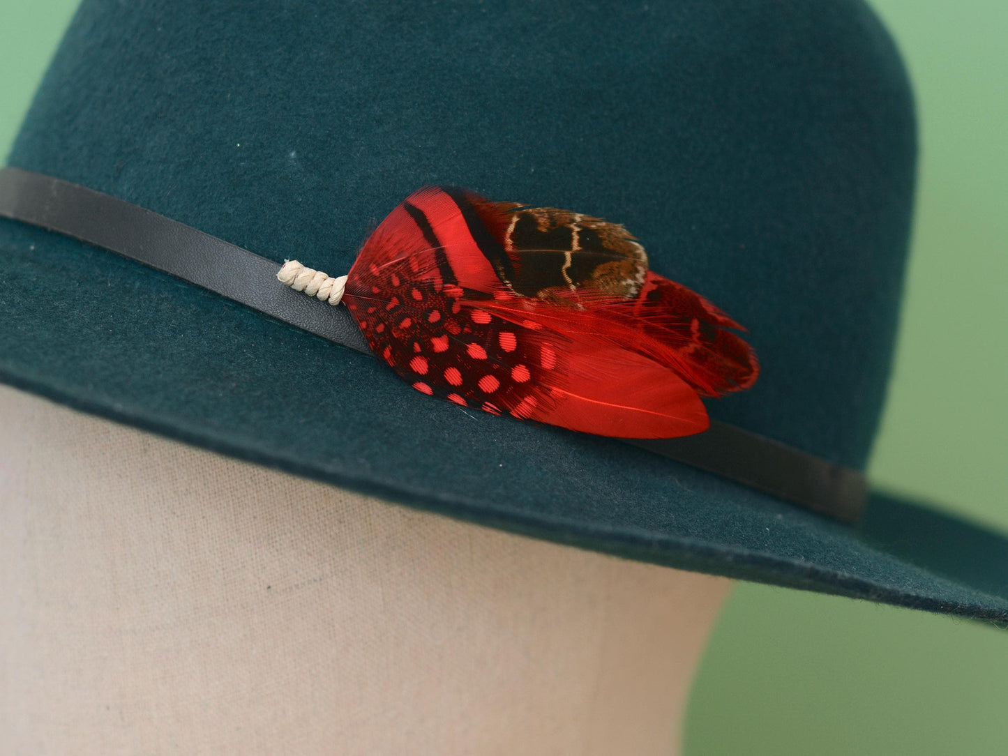 Black and Red Feather Hat Pin | Duck Feather Boutonniere | Pheasant Feather Brooch |