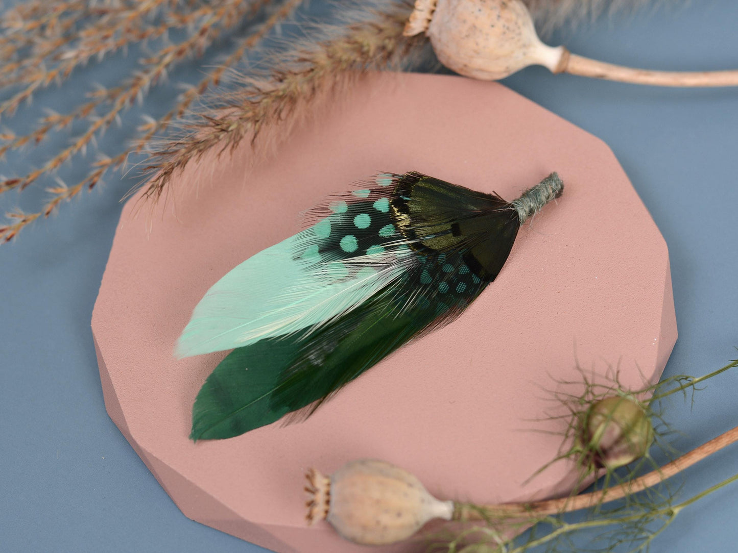 Shades of Green Feather Pin | Duck Feather Boutonniere | Pheasant Feather Brooch | Feather Hat Pin