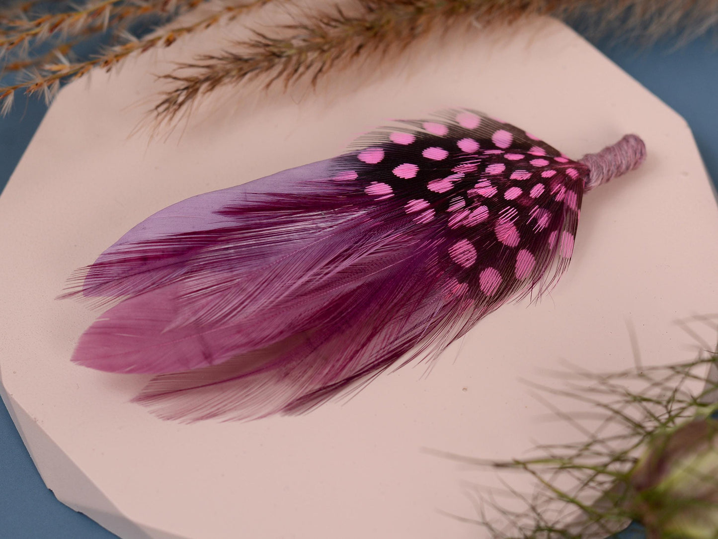 Feather Brooch Pin in Ombre Pink and Lavender Purple | Pheasant Feather Boutonniere | Feather Hat Pin