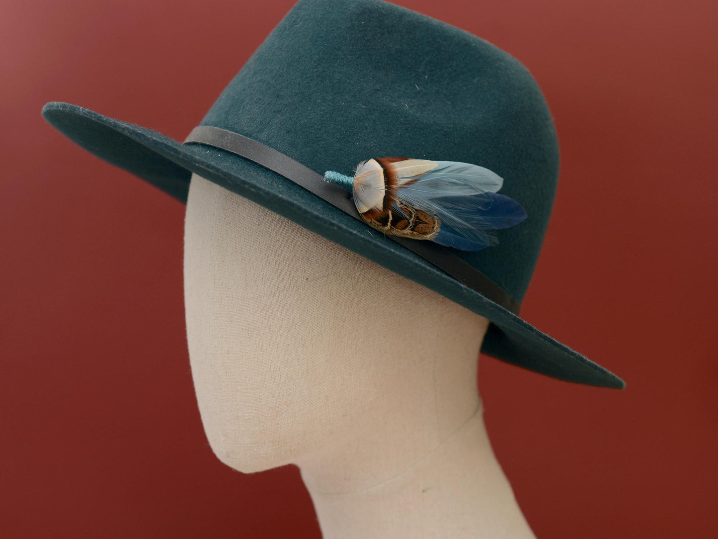 Feather Hat Pin in Ombre Blue Pheasant and Duck Feathers | Duck Feather Boutonniere |Pheasant Feather Brooch