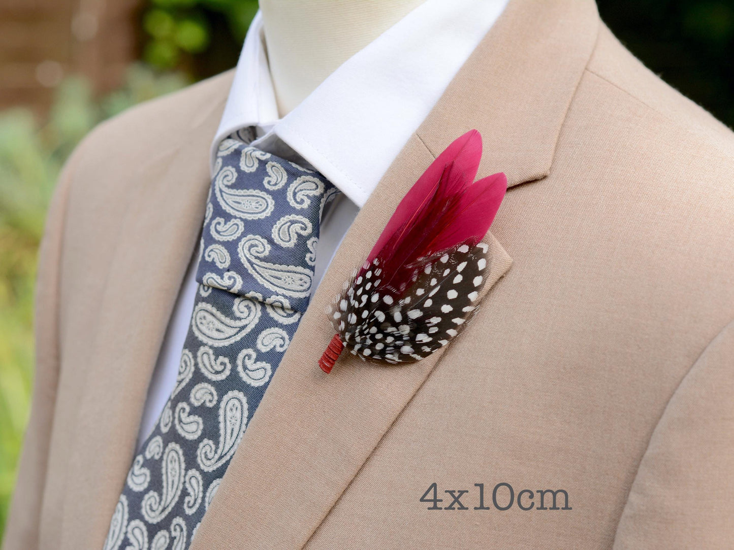 Burgundy and Polka Dot Feather Boutonniere | Feather Brooch | Feather Hat Pin | Feather Corsage