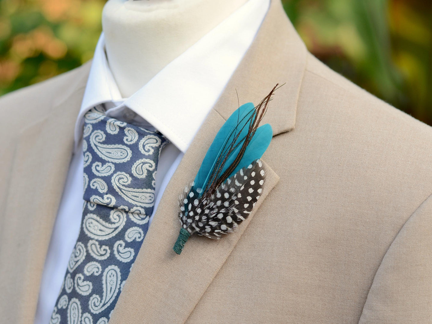 Teal and Polka dot Feather Boutonniere Pin | Feather Brooch | Feather Hat Pin | Feather Corsage
