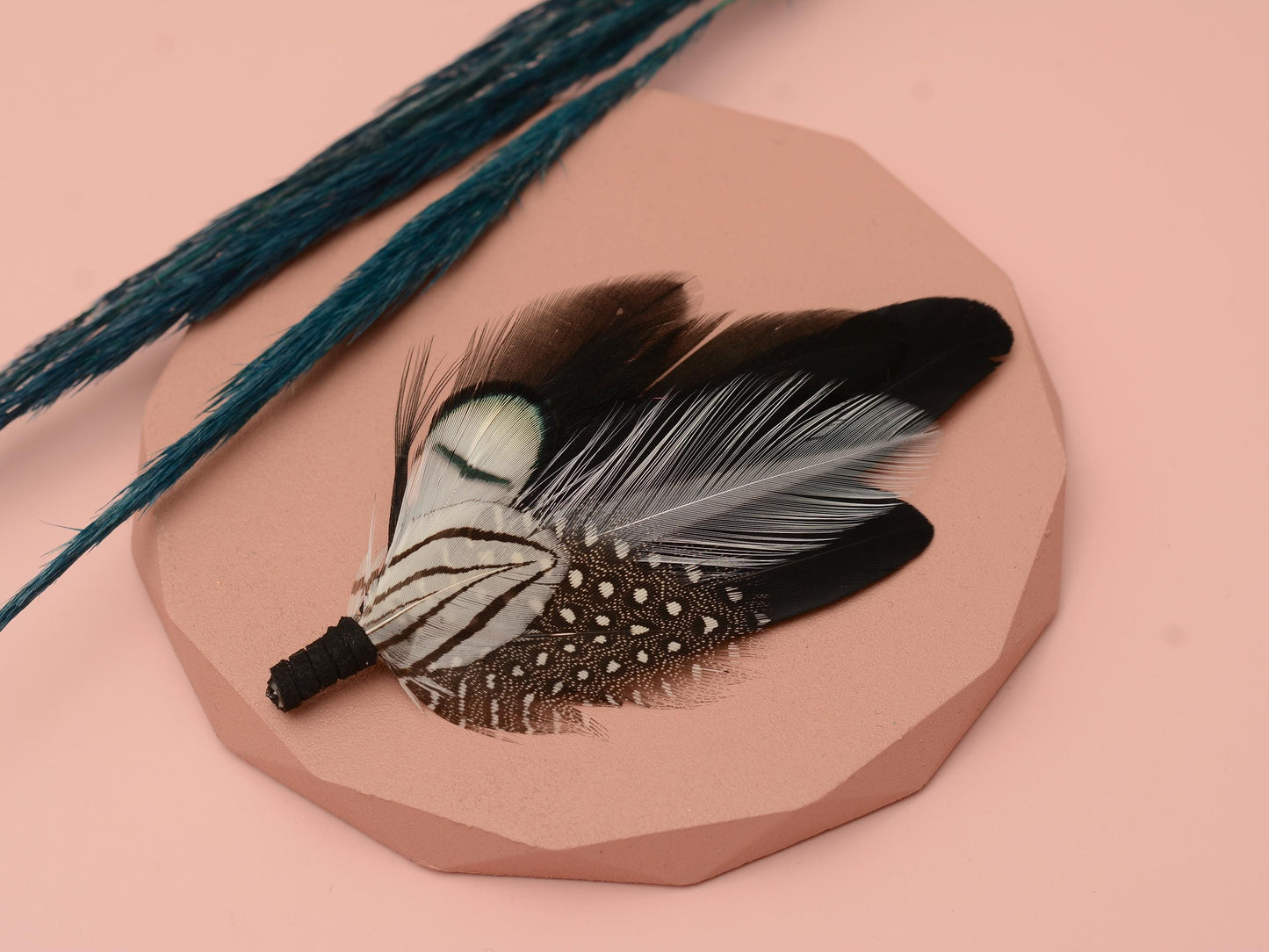 Feather Brooch Pin in Monochrome Black and White | Feather Boutonniere | Pheasant Feather Lapel Pin | Feather Hat Pin
