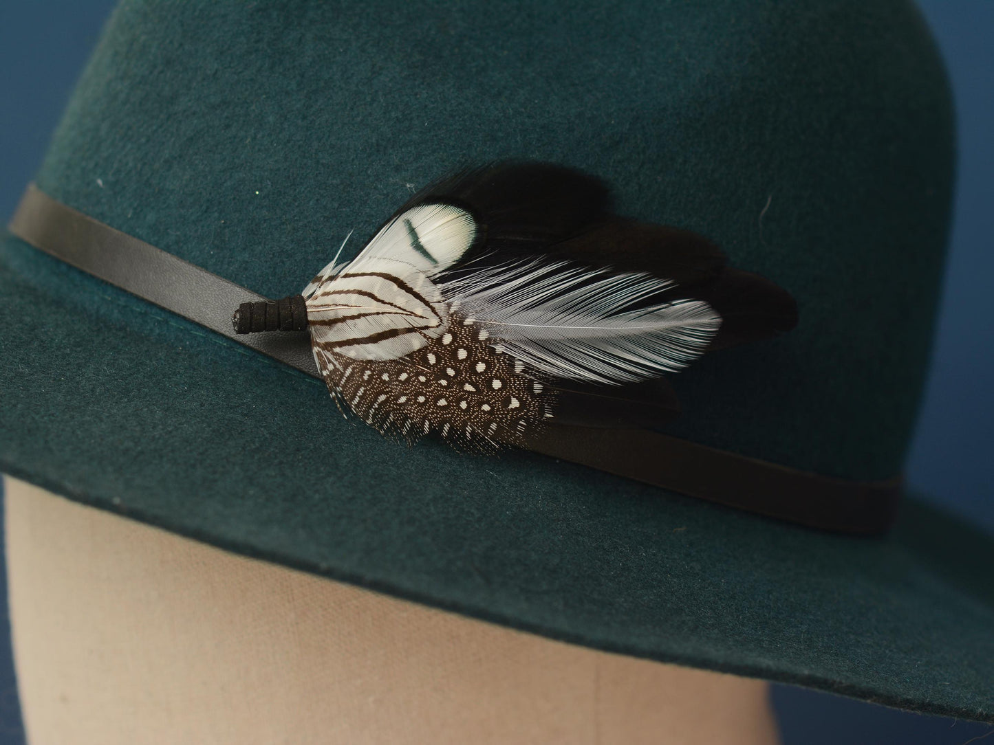 Feather Brooch Pin in Monochrome Black and White | Feather Boutonniere | Pheasant Feather Lapel Pin | Feather Hat Pin