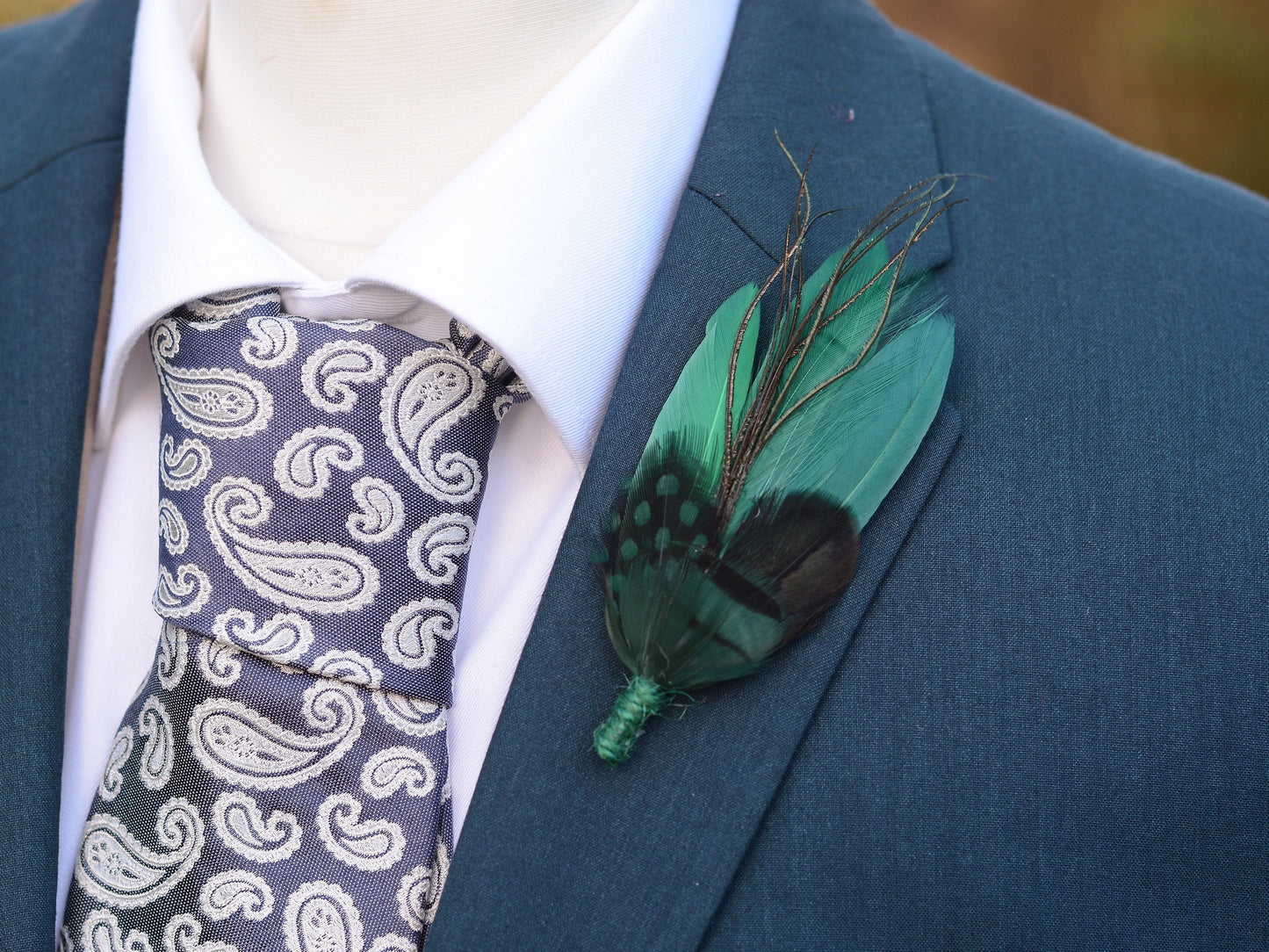 Shades of Green Feather Brooch Pin | Duck Feather Boutonniere | Green Feather Hat Pin | Feather Lapel Pin