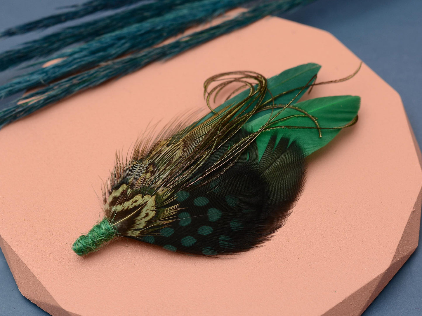 Shades of Green Feather Boutonniere | Duck Feather Pin | Pheasant Feather Brooch | Feather Hat Pin