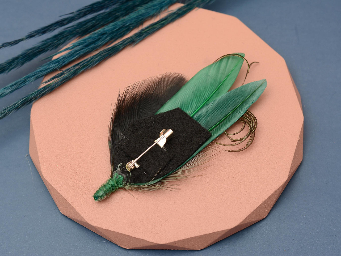 Shades of Green Feather Boutonniere | Duck Feather Pin | Pheasant Feather Brooch | Feather Hat Pin