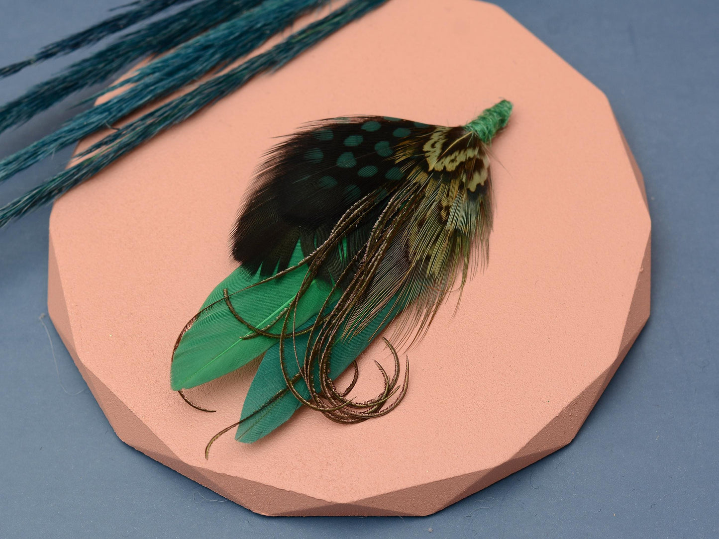 Shades of Green Feather Boutonniere | Duck Feather Pin | Pheasant Feather Brooch | Feather Hat Pin