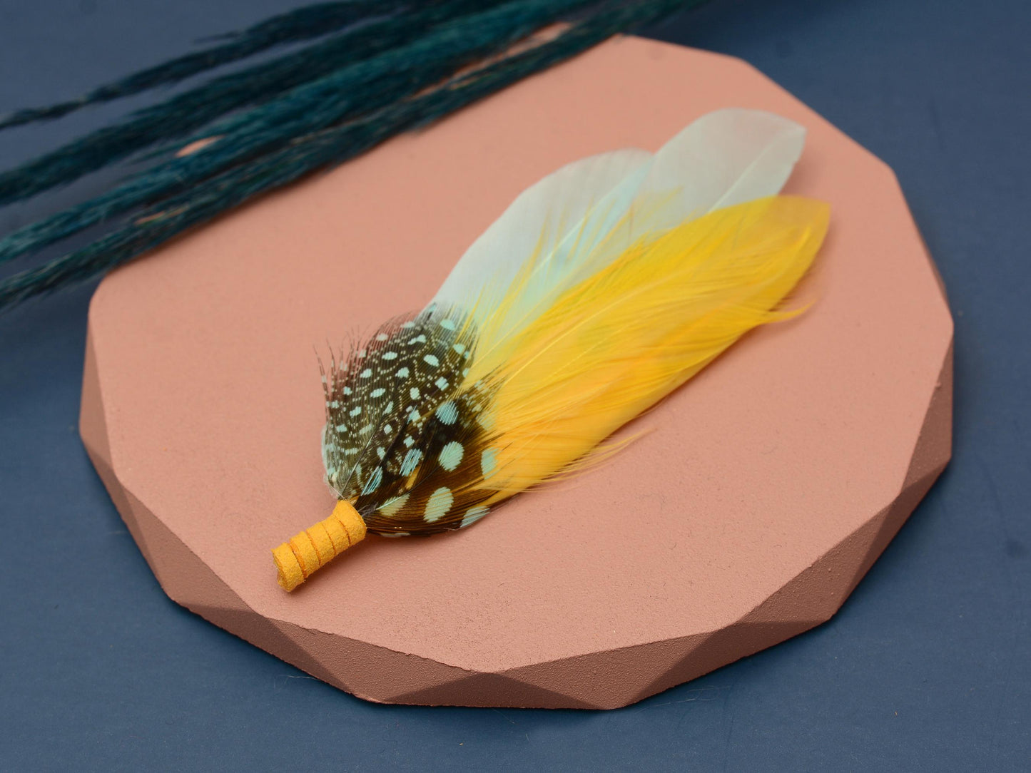 Feather Hat Pin in Mint Green and Yellow | Duck Feather Brooch | Duck Feather Boutonniere | Feather Hat Pin