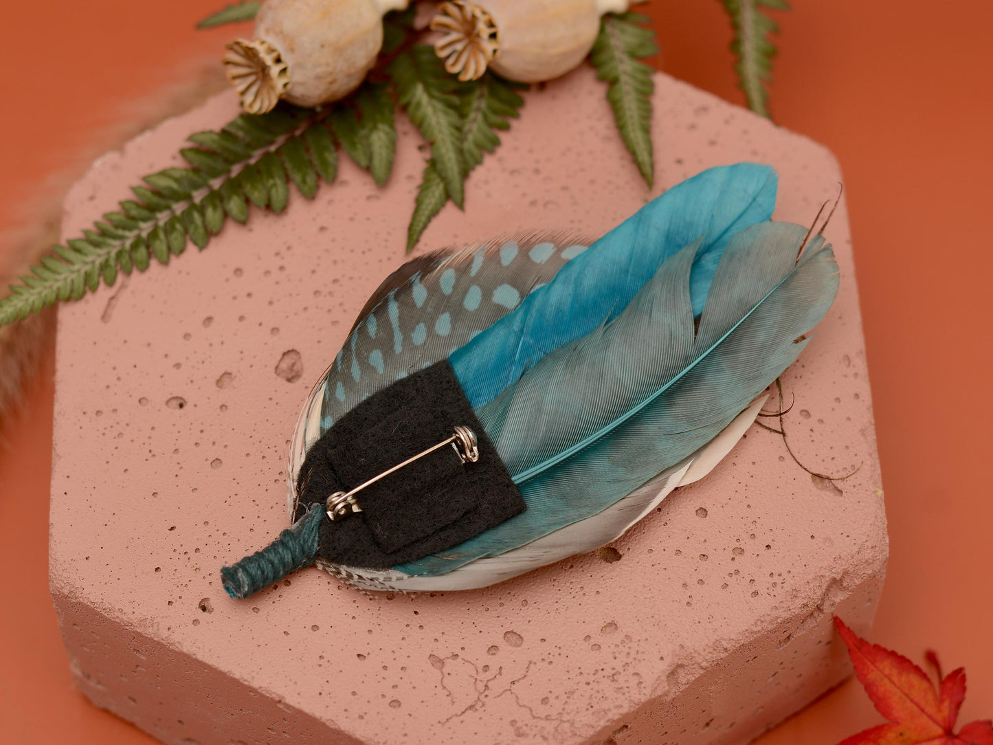 Duck Feather Brooch Pin in Teal and Turquoise No.295 | Unique Duck Feather Boutonniere | Duck Feather Hat Pin