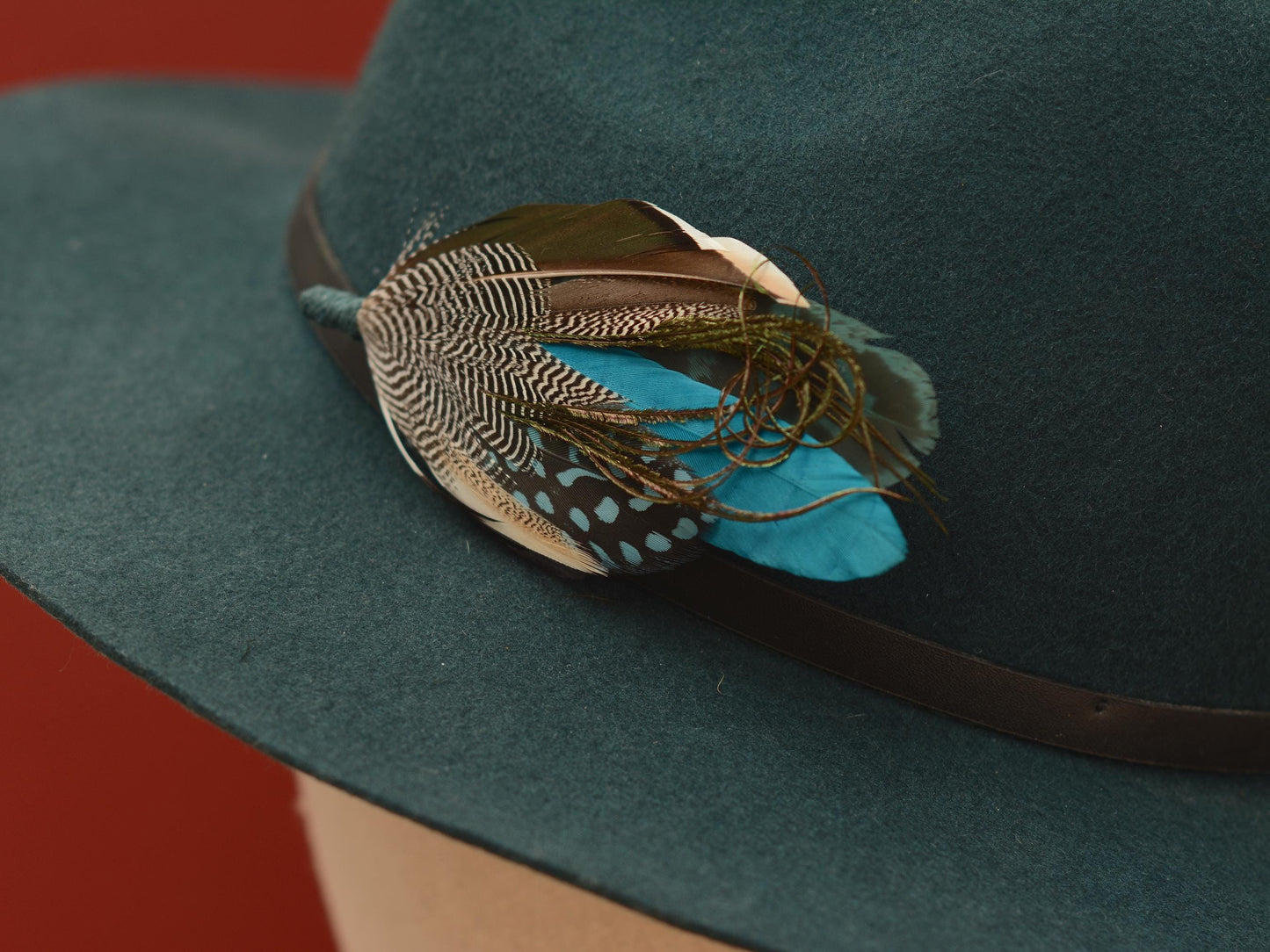 Duck Feather Brooch Pin in Teal and Turquoise No.295 | Unique Duck Feather Boutonniere | Duck Feather Hat Pin