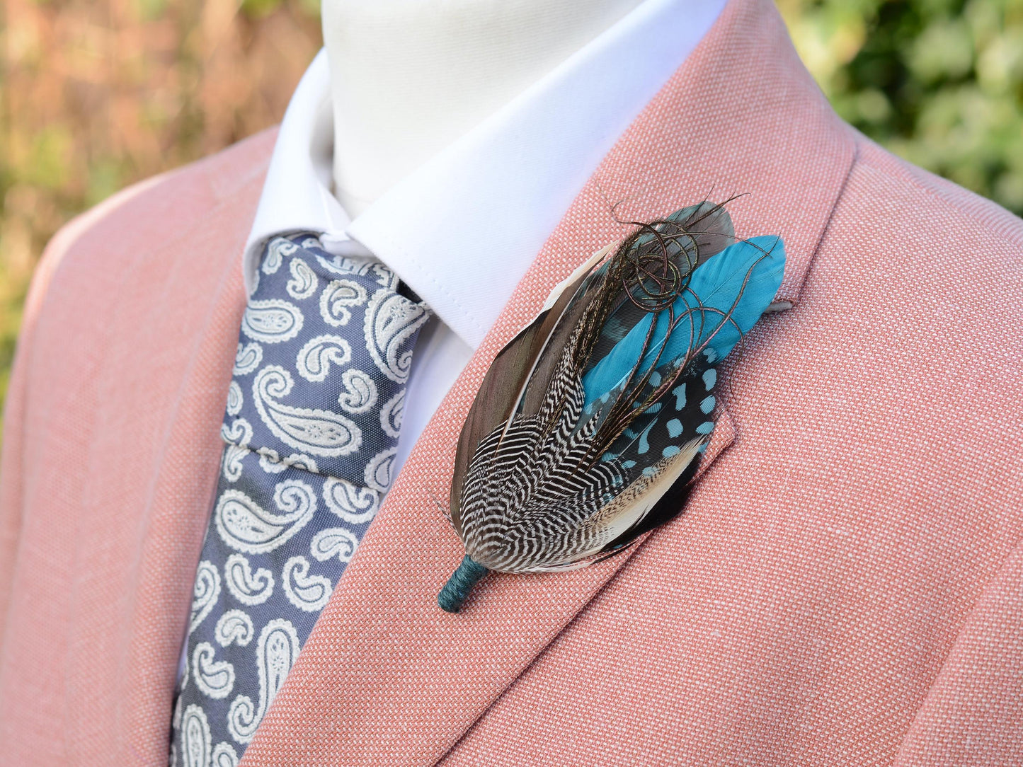 Duck Feather Brooch Pin in Teal and Turquoise No.295 | Unique Duck Feather Boutonniere | Duck Feather Hat Pin
