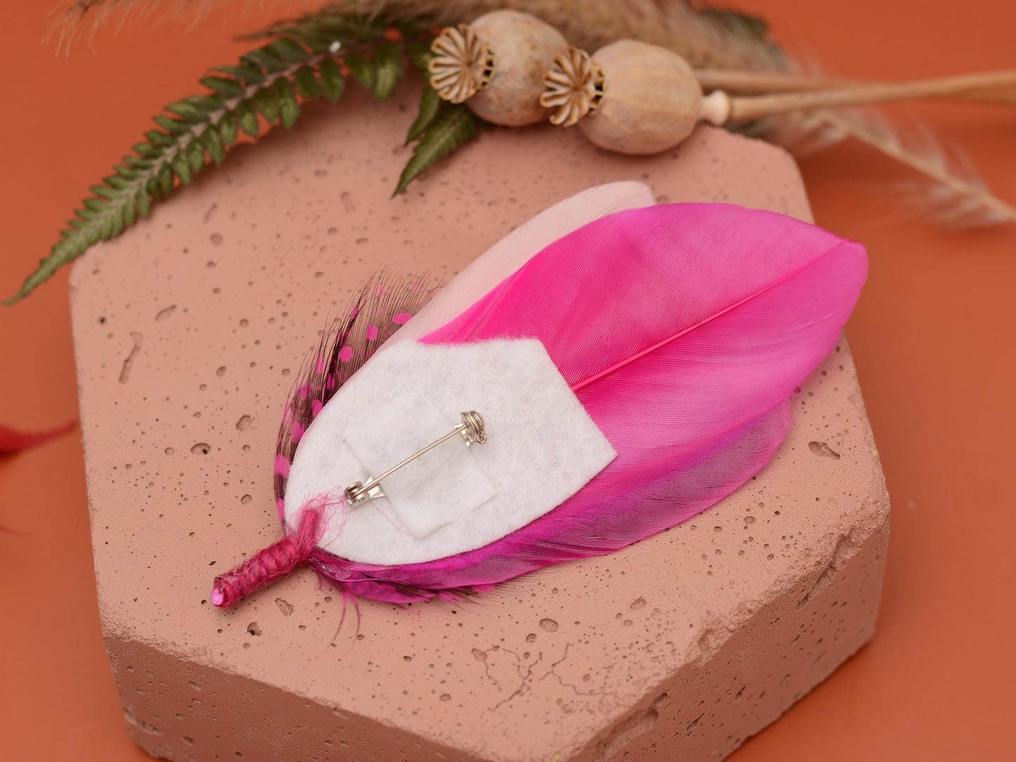 Ombre Pink Feather Lapel Pin Small no.315 | Pheasant Feather Boutonniere | Feather Brooch | Feather Hat Pin