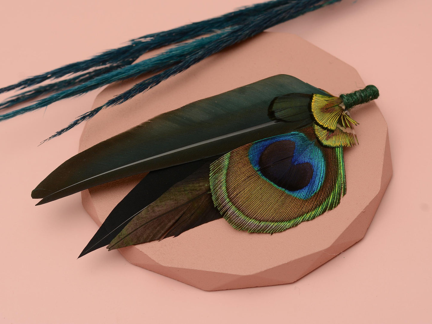 Peacock Feather Hat Pin in Green and Black | Peacock Feather Boutonniere | Peacock Feather Brooch