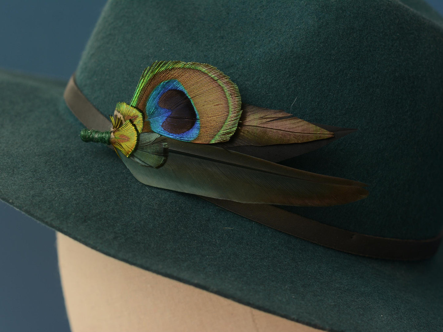Peacock Feather Hat Pin in Green and Black | Peacock Feather Boutonniere | Peacock Feather Brooch