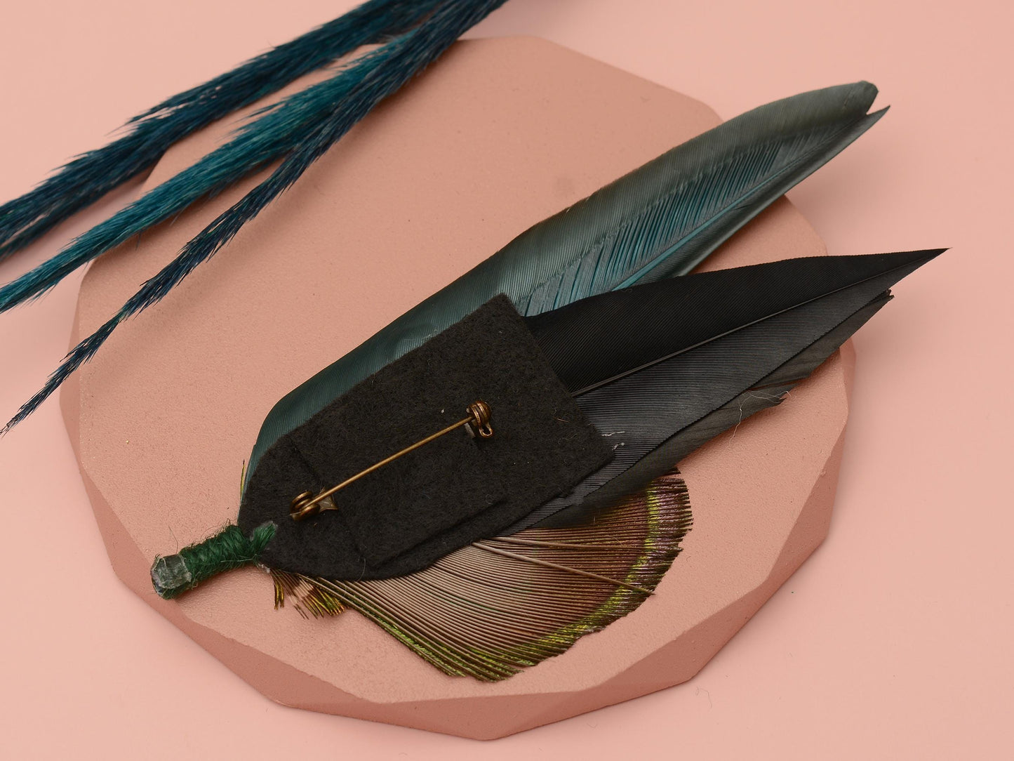 Peacock Feather Hat Pin in Green and Black | Peacock Feather Boutonniere | Peacock Feather Brooch