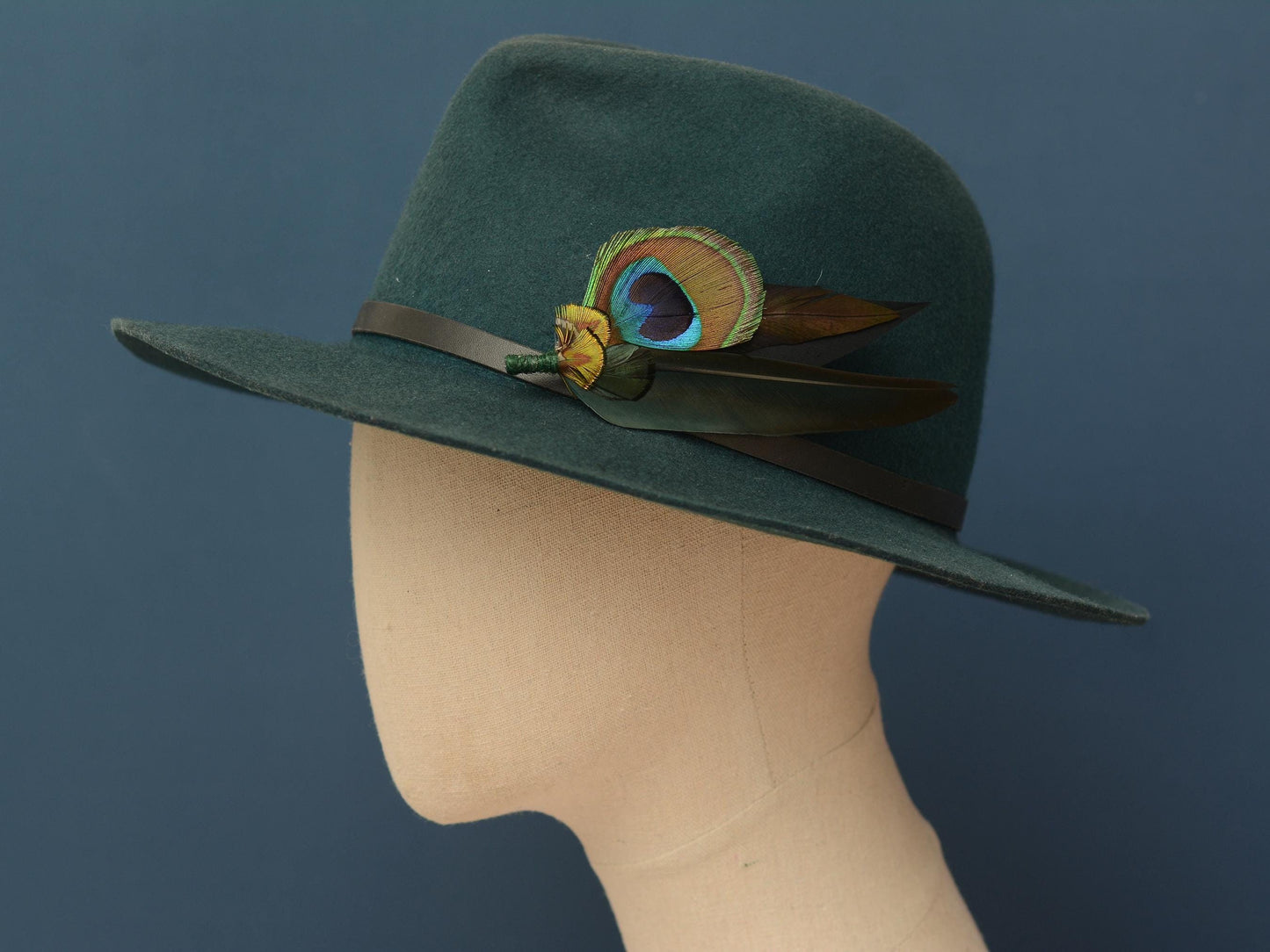 Peacock Feather Hat Pin in Green and Black | Peacock Feather Boutonniere | Peacock Feather Brooch