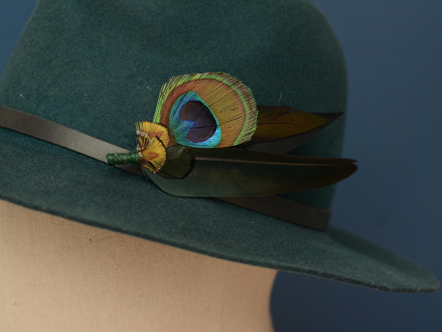 Peacock Feather Hat Pin in Green and Black | Peacock Feather Boutonniere | Peacock Feather Brooch