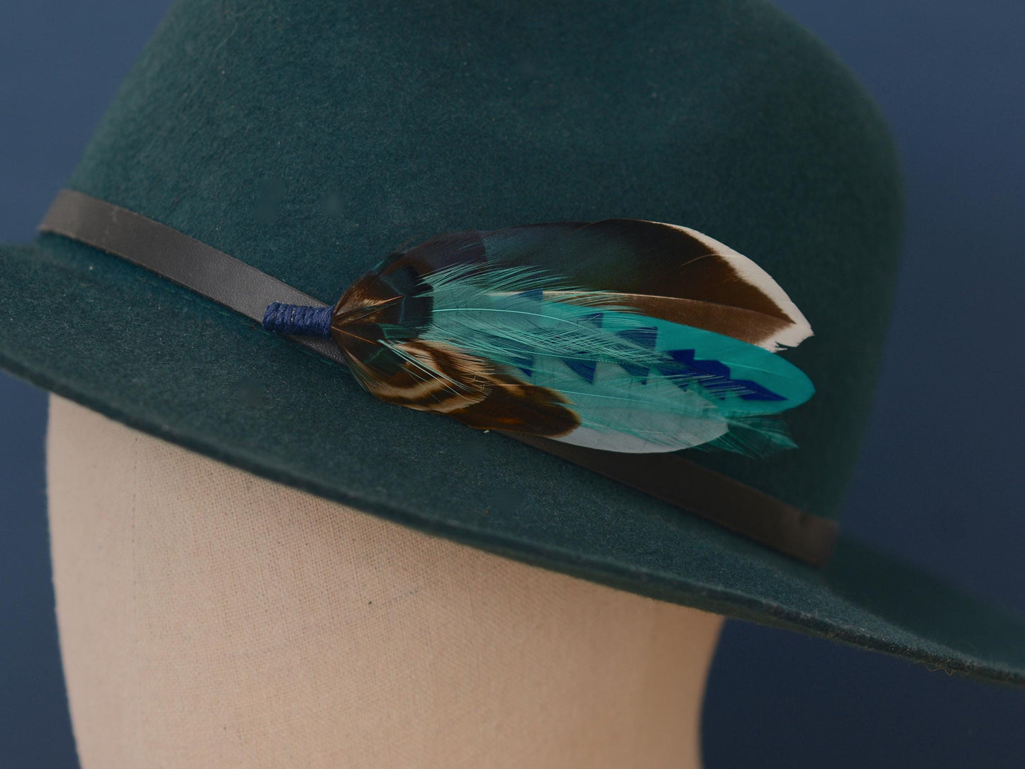 Duck Feather Brooch in Navy and Teal | Duck Feather Hat Pin | Duck Feather Boutonniere