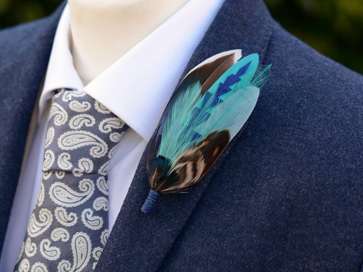 Duck Feather Brooch in Navy and Teal | Duck Feather Hat Pin | Duck Feather Boutonniere