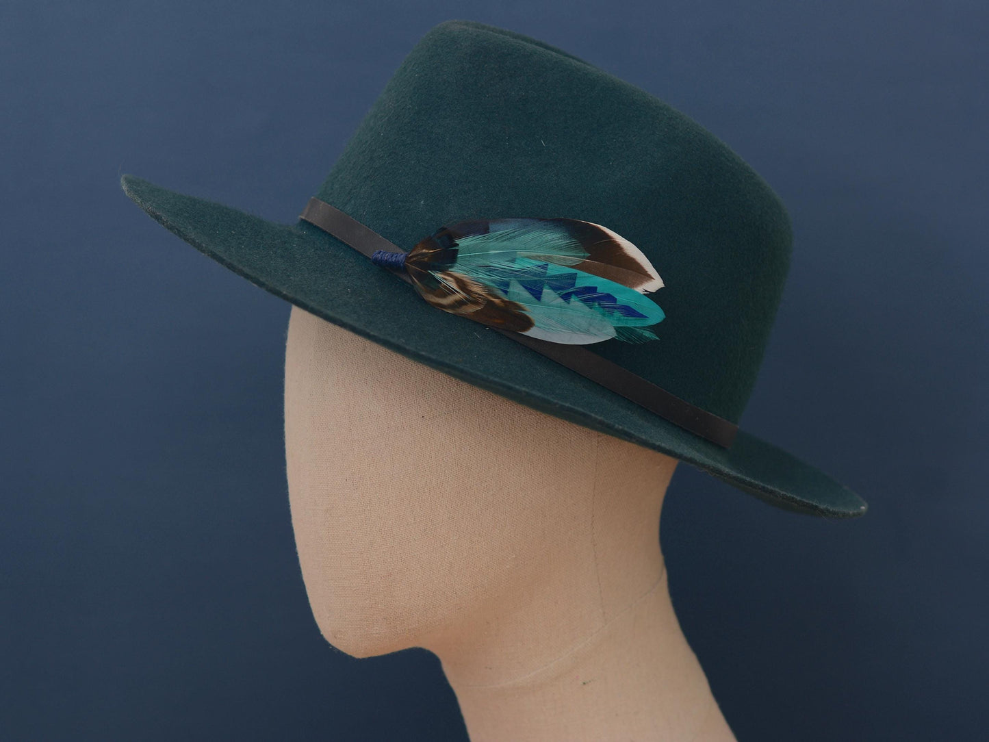 Duck Feather Brooch in Navy and Teal | Duck Feather Hat Pin | Duck Feather Boutonniere