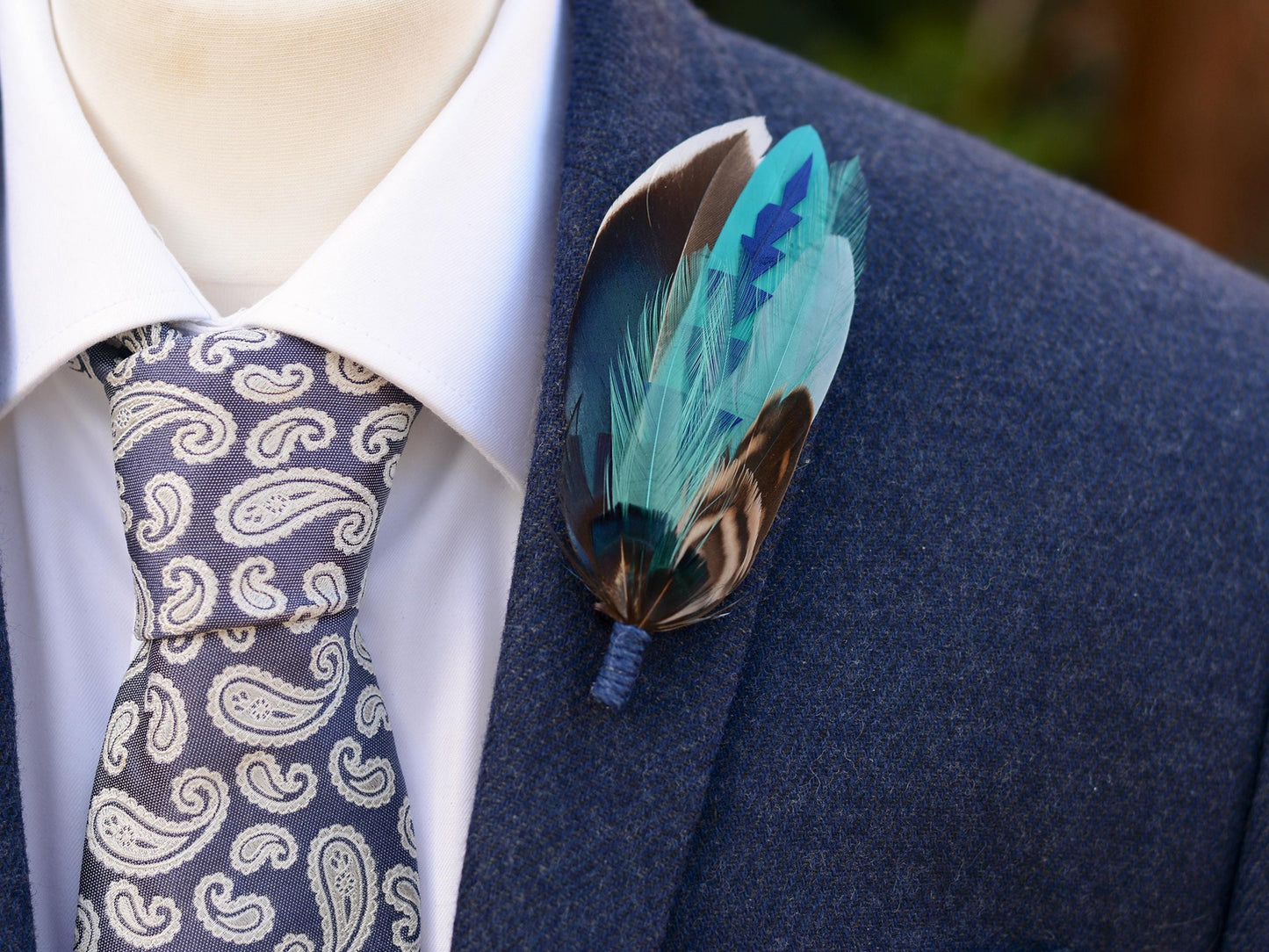 Duck Feather Brooch in Navy and Teal | Duck Feather Hat Pin | Duck Feather Boutonniere