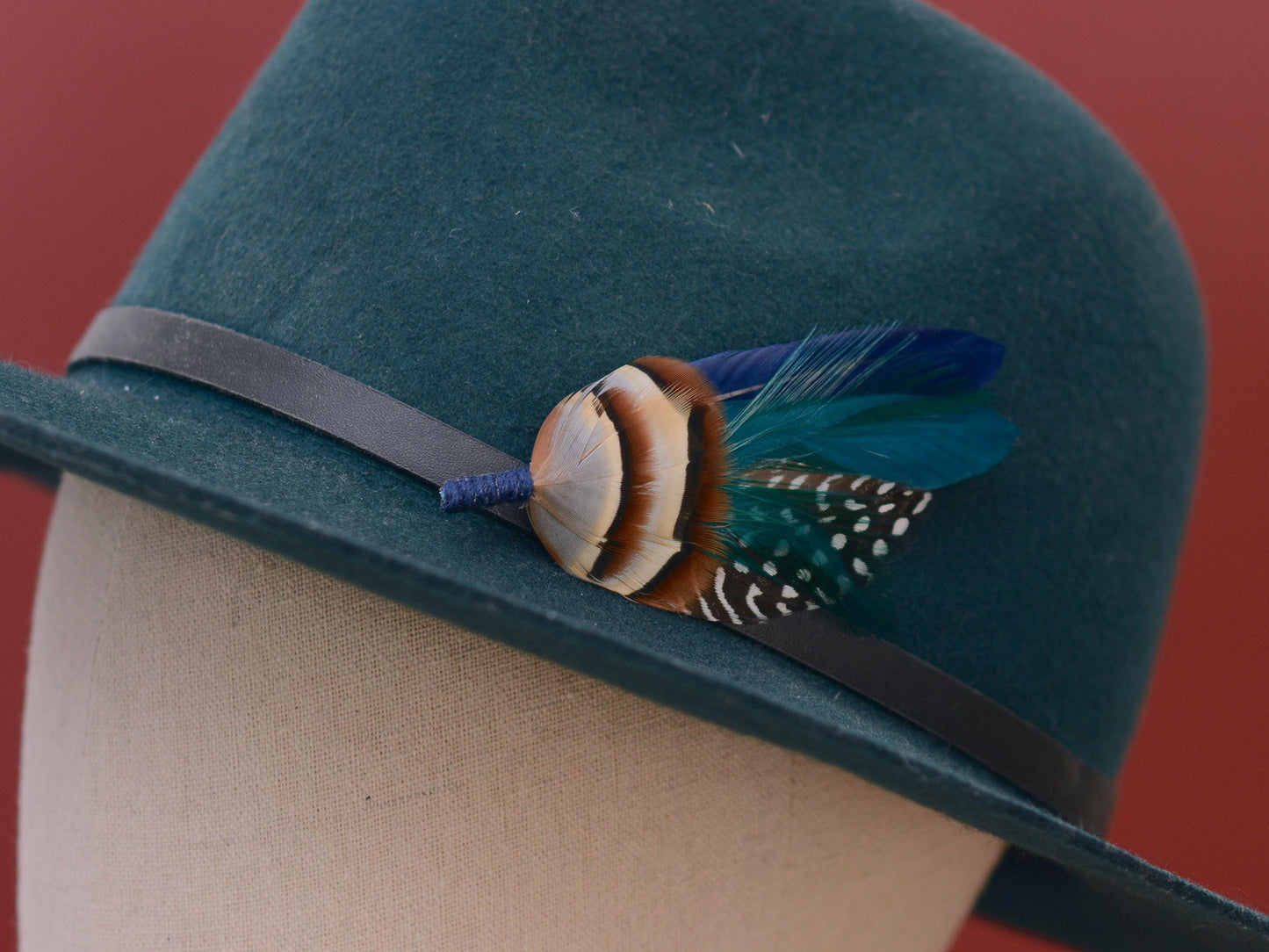 Navy Blue and Teal Feather Boutonniere | Duck Feather Hat Pin
