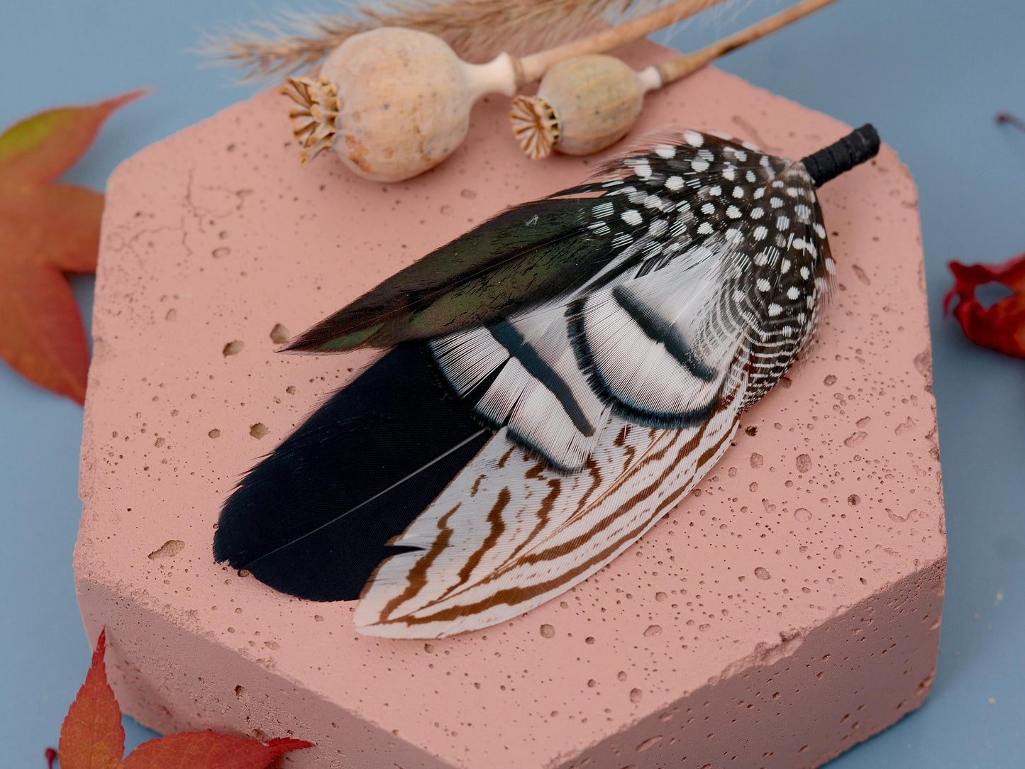 Monochrome Feather Lapel Pin Large No.1 | Feather Boutonniere | Pheasant Feather Brooch | Feather Hat Pin