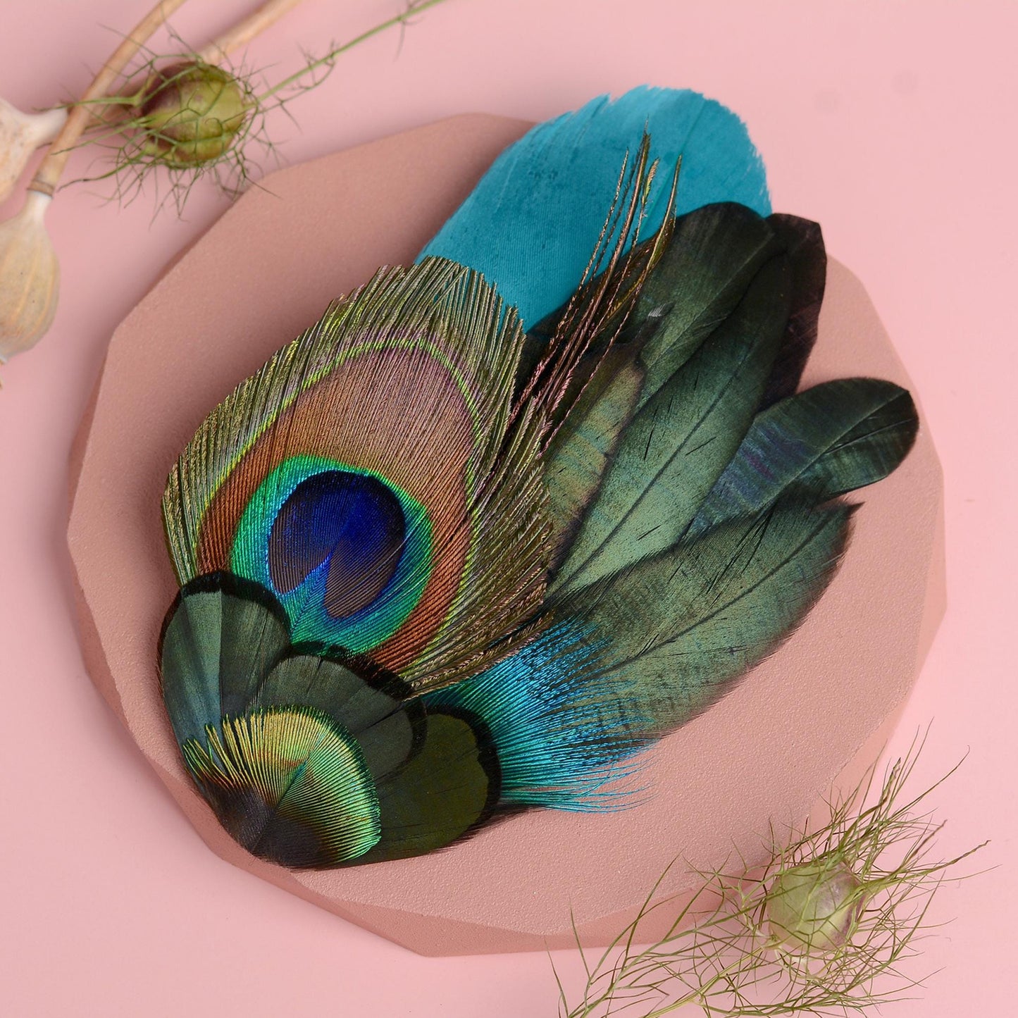 Teal and Peacock Feather Hair Clip | Peacock Feather Fascinator | Bridal Hair Clip | Bridesmaid Hair Clip | Wedding Fascinator