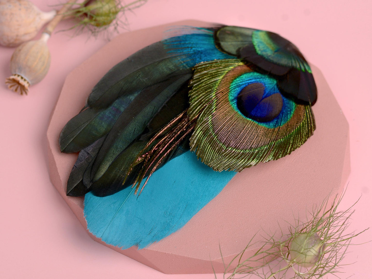 Teal and Peacock Feather Hair Clip | Peacock Feather Fascinator | Bridal Hair Clip | Bridesmaid Hair Clip | Wedding Fascinator