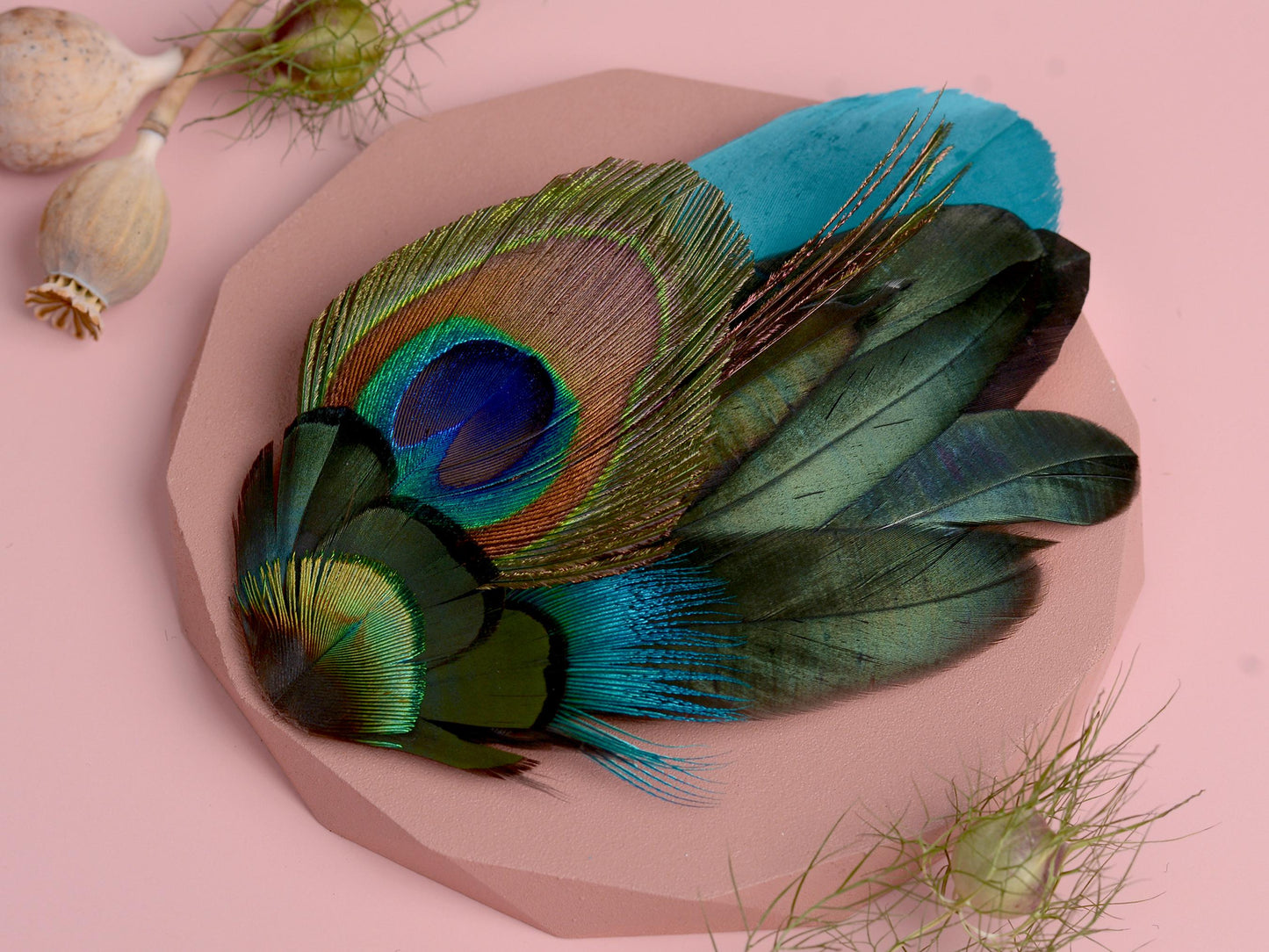 Teal and Peacock Feather Hair Clip | Peacock Feather Fascinator | Bridal Hair Clip | Bridesmaid Hair Clip | Wedding Fascinator