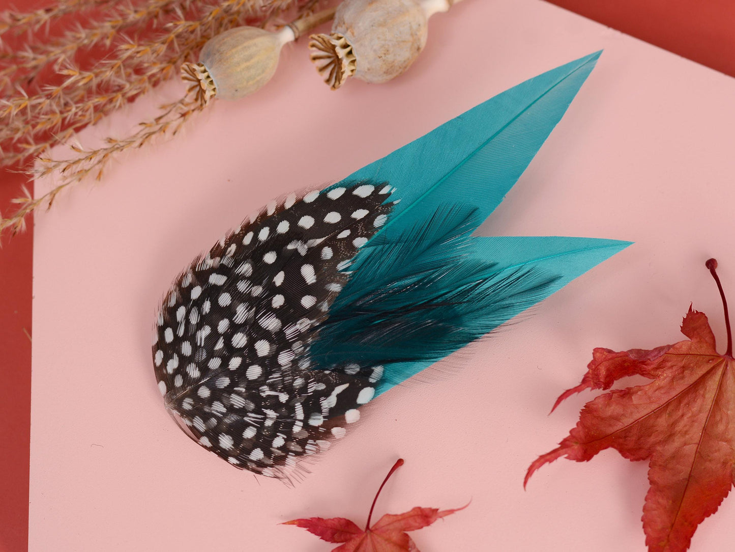 Teal Turquoise Feather Hair Clip with Spotted Feathers, Teal Feather Fascinator