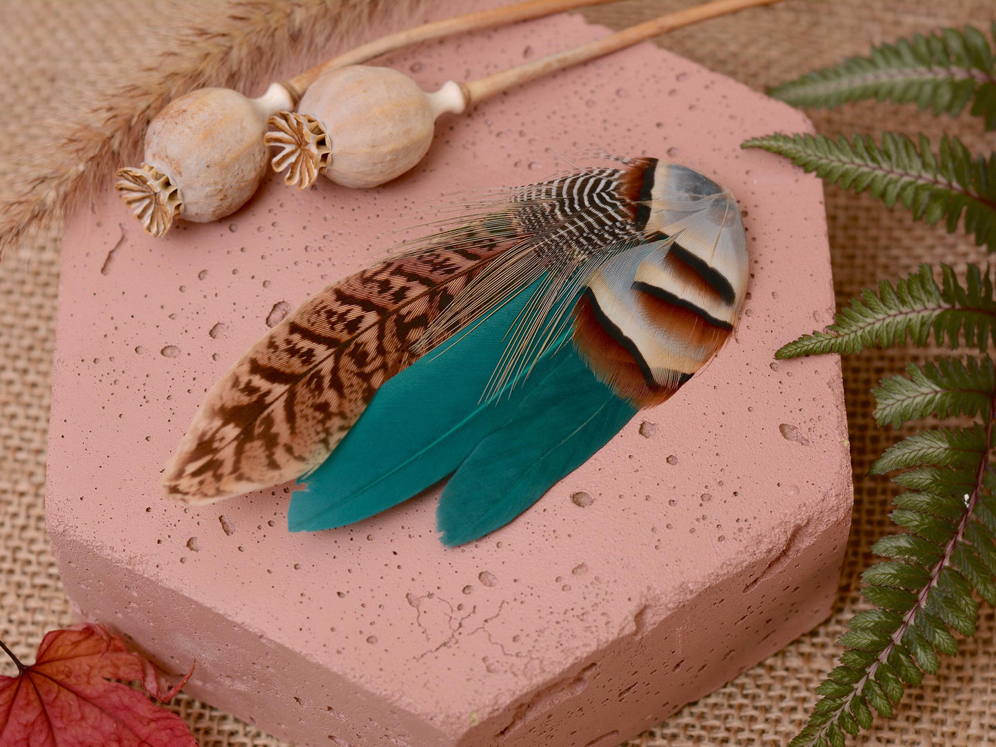 Teal, Partridge and Pheasant Feather Lapel / Hat Pin | Feather Boutonniere | Pheasant Feather Brooch | Feather Hat Pin | Pheasant Lapel Pin