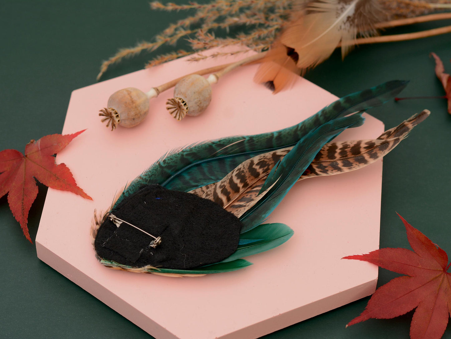 Green and Blue Pheasant Feather Hat Pin / Lapel Pin No.128 | Unique Feather Boutonniere | Pheasant Feather Brooch
