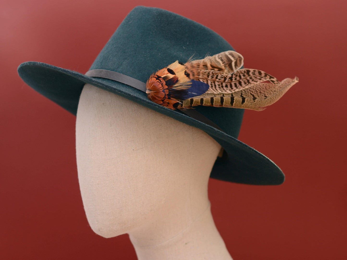 Pheasant Feather Hat Pin in Navy Blue, Copper and Blonde No.130 | Unique Feather Boutonniere | Pheasant Feather Brooch