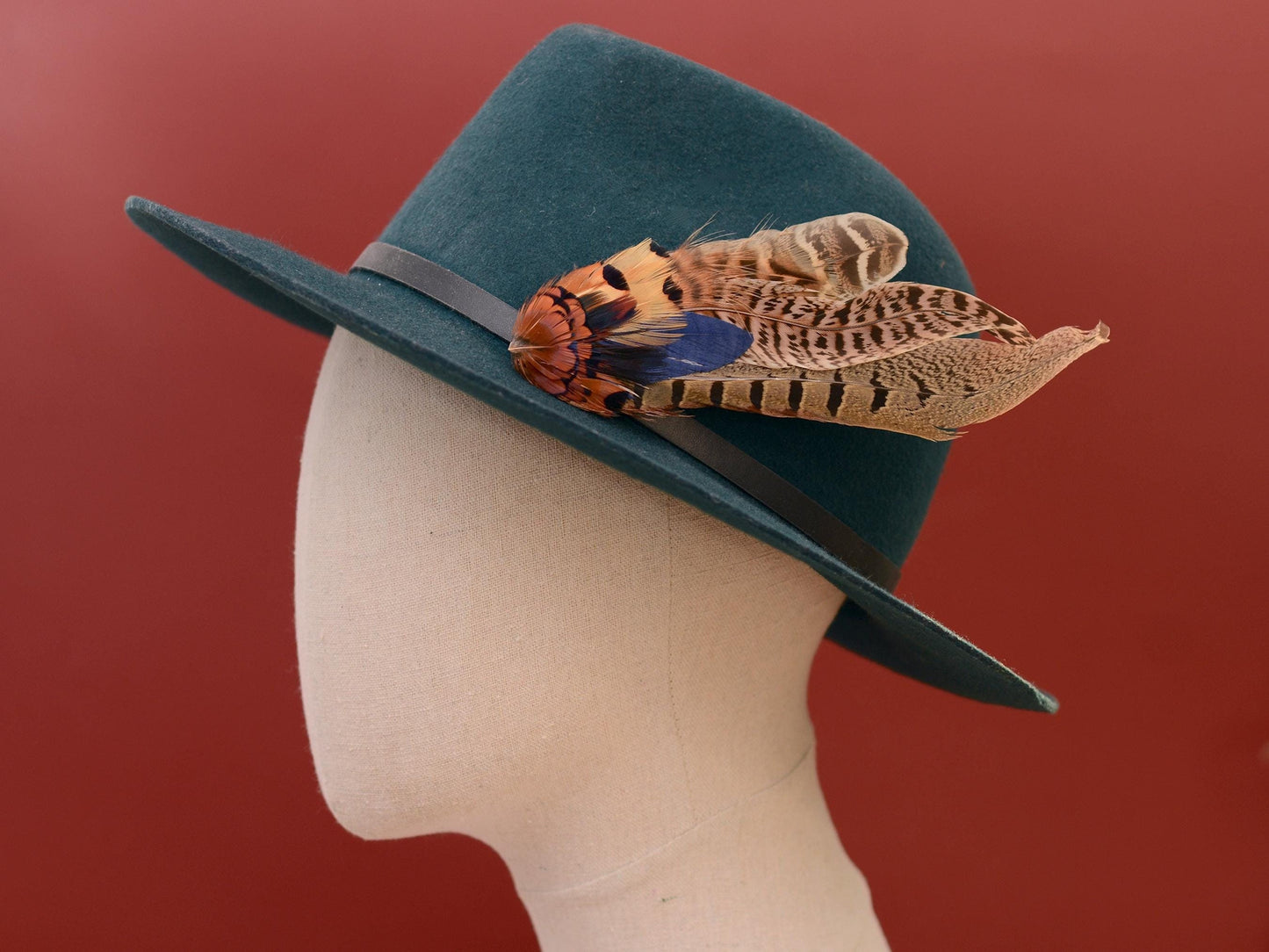 Pheasant Feather Hat Pin in Navy Blue, Copper and Blonde No.130 | Unique Feather Boutonniere | Pheasant Feather Brooch