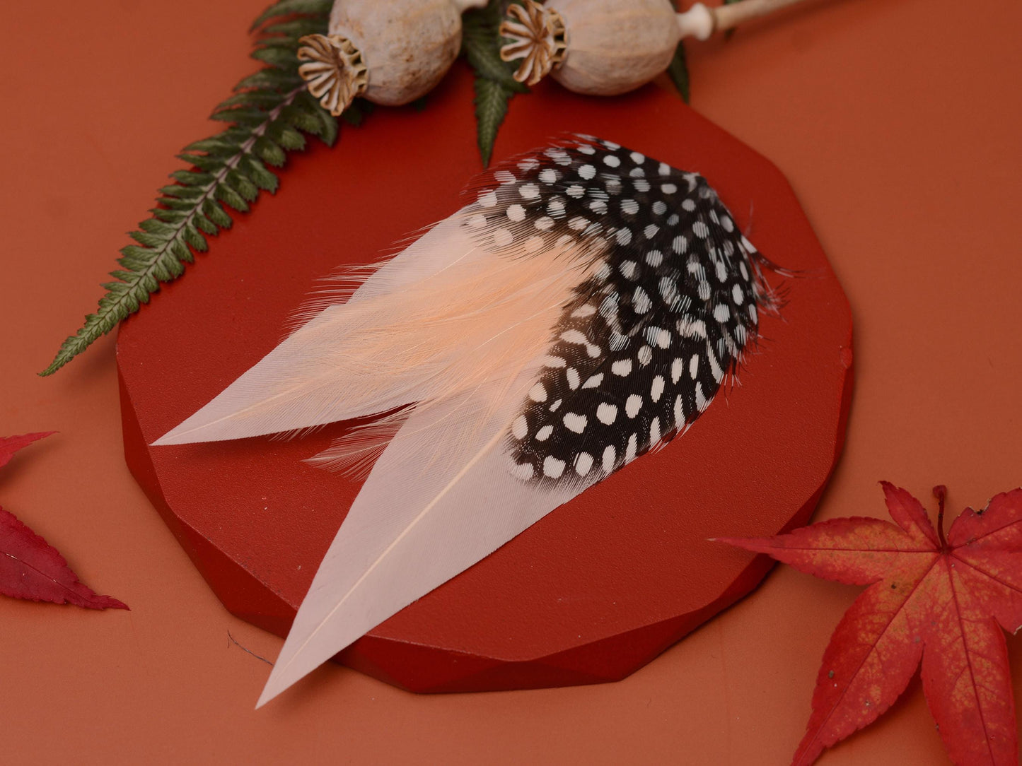 Blush Pink Feather Pin with Spotted Guinea Fowl Feathers | Feather Boutonniere | Feather Brooch | Feather Hat Pin