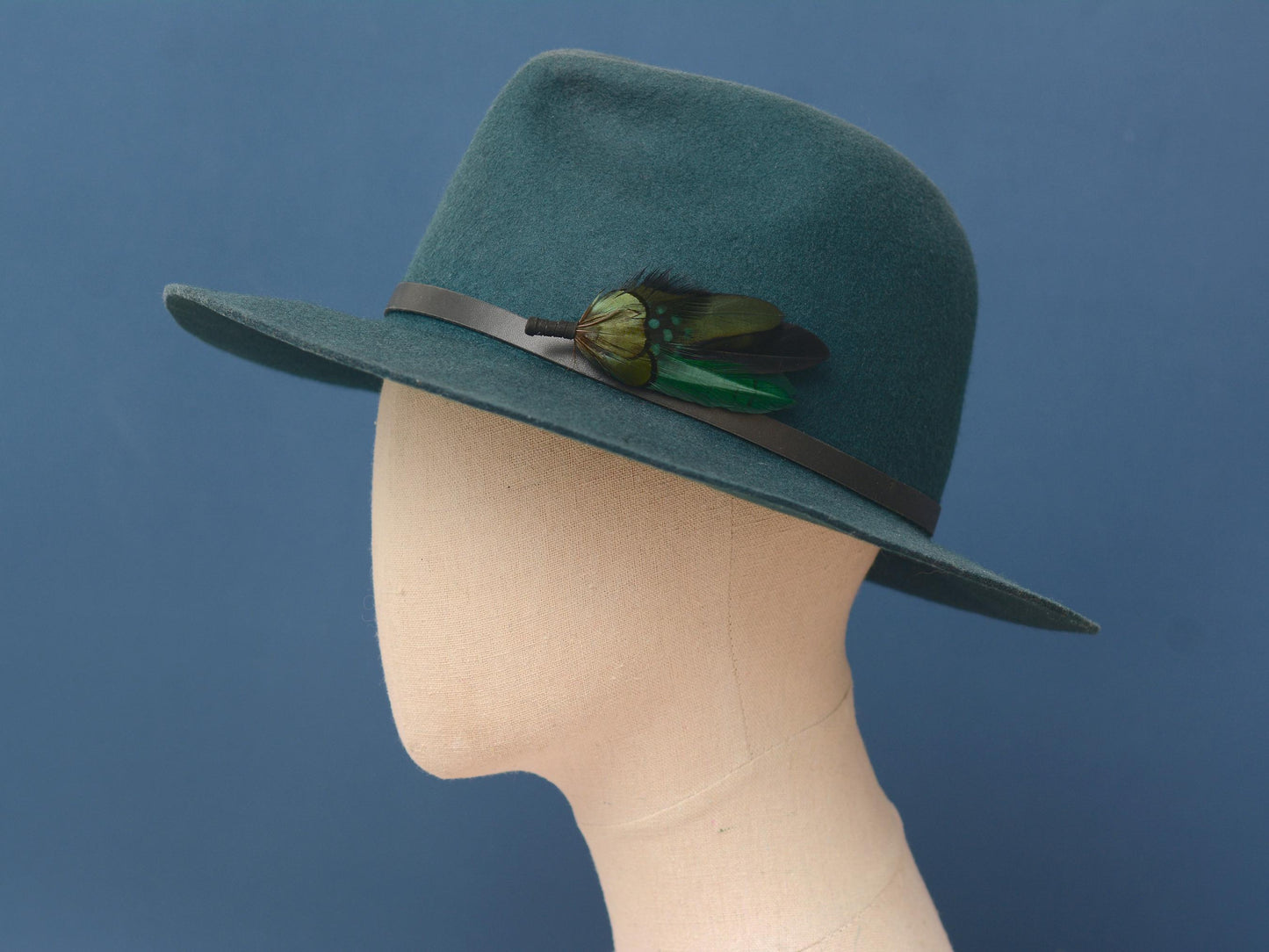 Feather Brooch Pin in Black and Bottle Green | Duck Feather Boutonniere | Feather Hat Pin