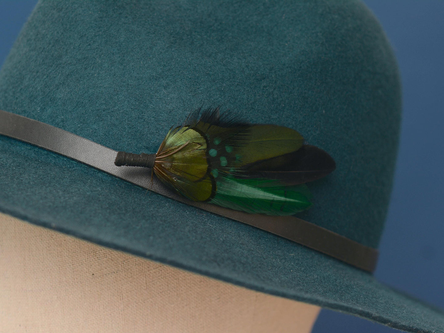 Feather Brooch Pin in Black and Bottle Green | Duck Feather Boutonniere | Feather Hat Pin