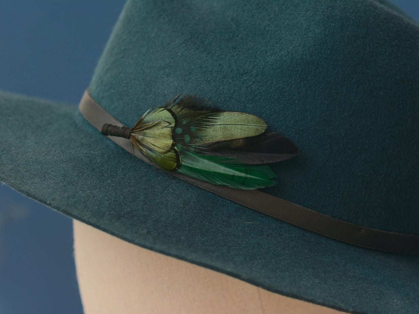 Feather Brooch Pin in Black and Bottle Green | Duck Feather Boutonniere | Feather Hat Pin
